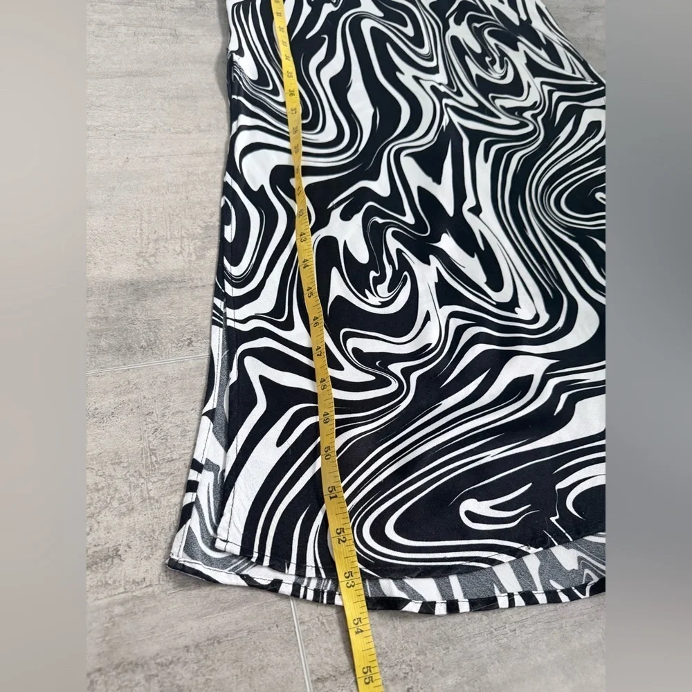 Bershka Black White Swirl Print Long Sleeve Midi Dress With Slits Size XX - Picture 12 of 13